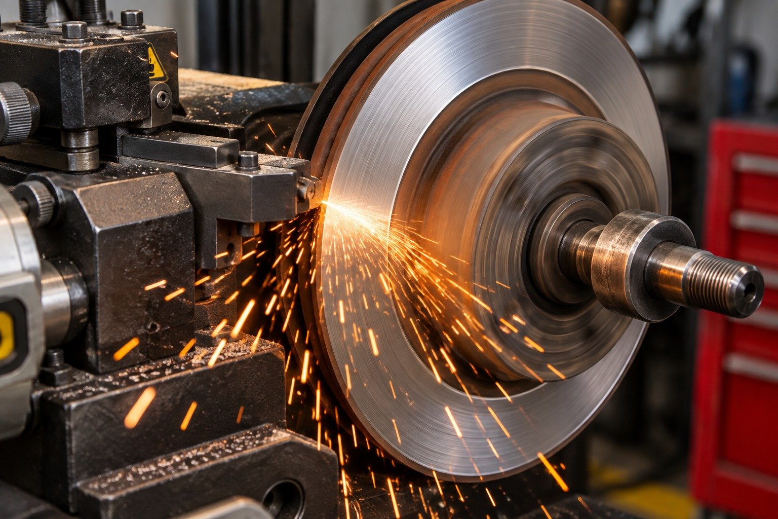 Mechanic inspecting a brake disc